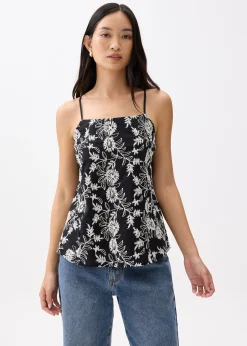 Broderie Straight Neck Trapeze Camisole Top