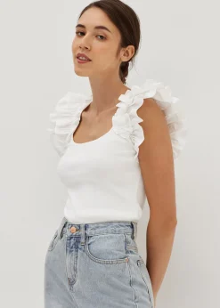 Calia Woven Knit Frill Sleeve Top