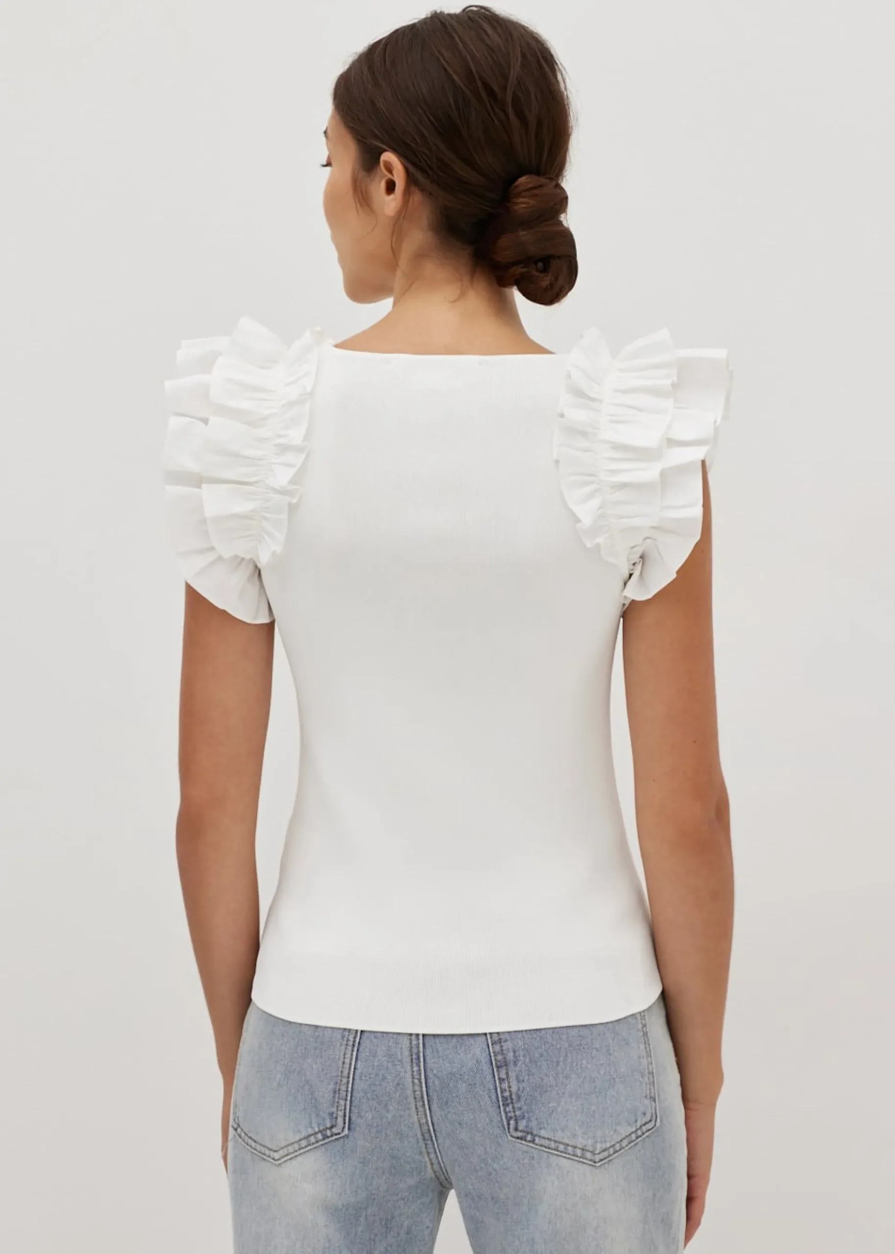 Calia Woven Knit Frill Sleeve Top