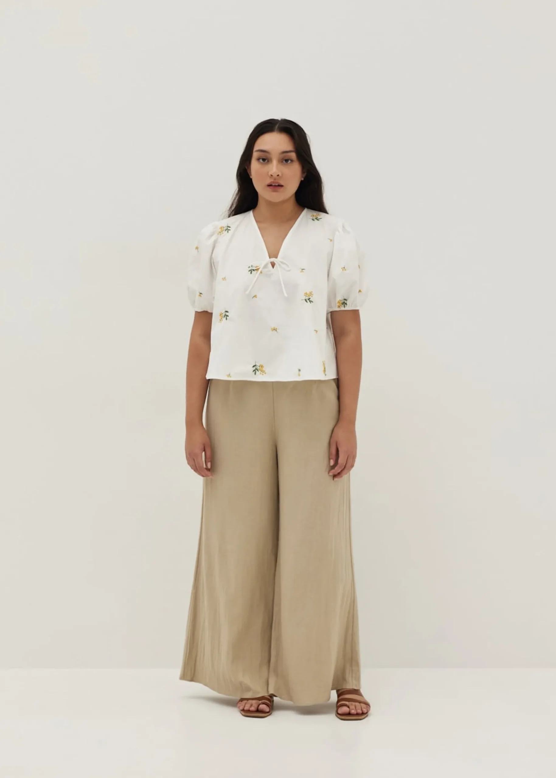 Calliope Embroidered Puff Sleeve Cotton Blouse