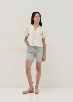 Calliope Embroidered Puff Sleeve Cotton Blouse