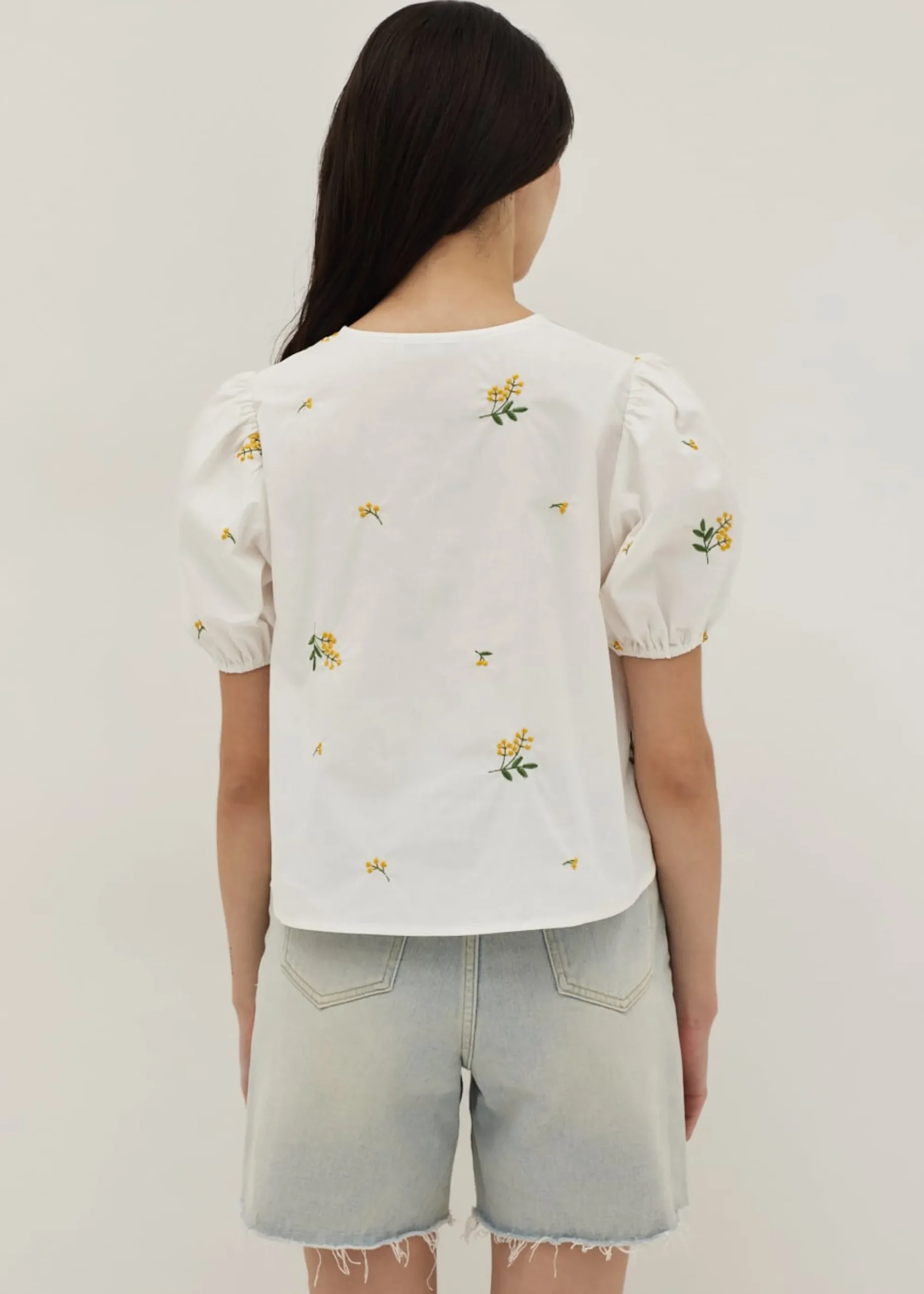 Calliope Embroidered Puff Sleeve Cotton Blouse