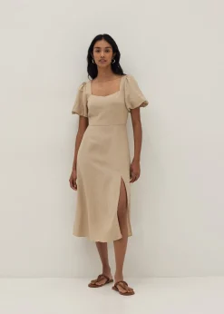 Capella Bustier Puff Sleeve Linen Dress