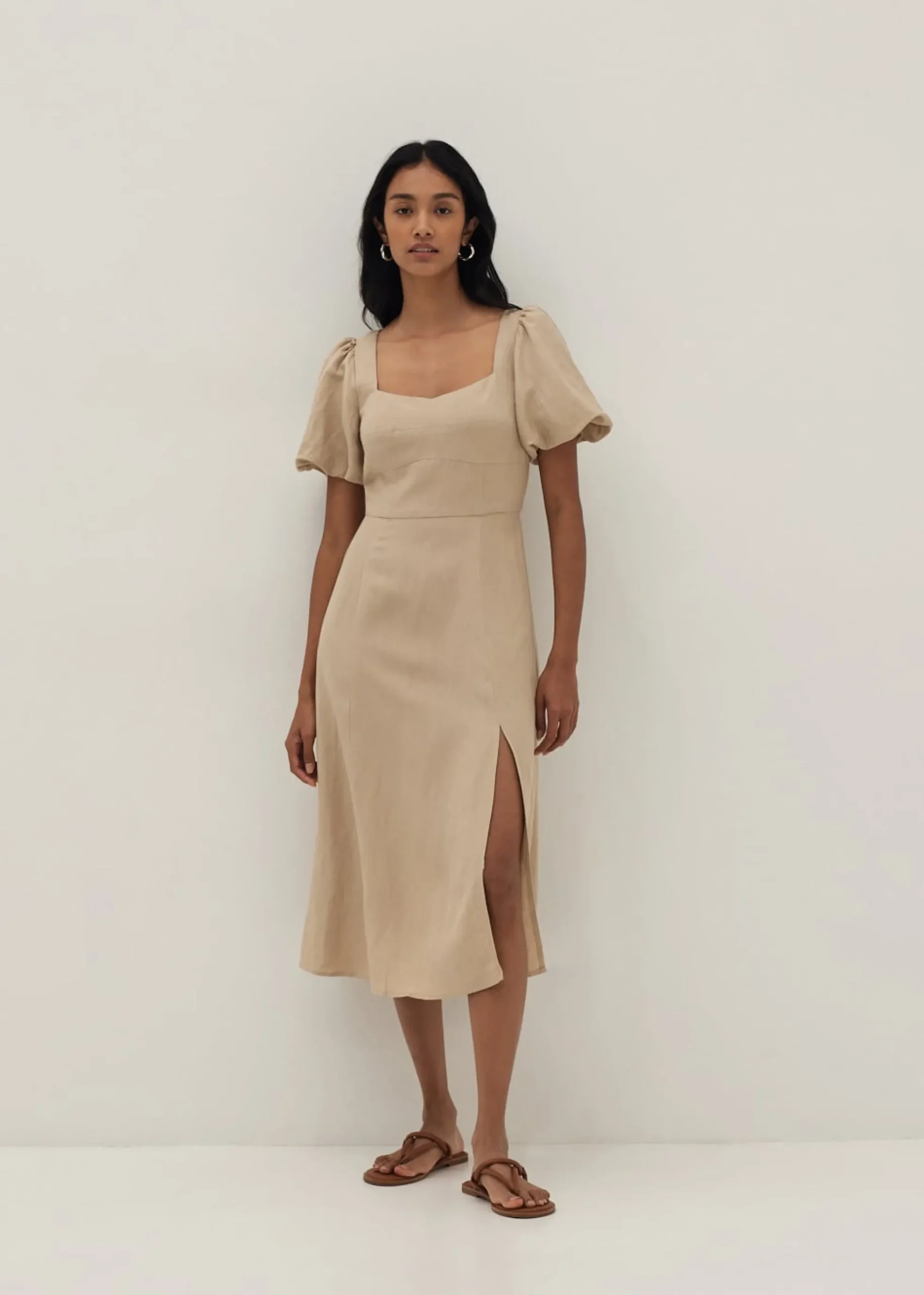 Capella Bustier Puff Sleeve Linen Dress