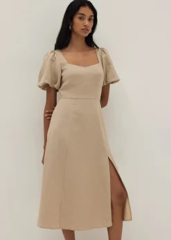 Capella Bustier Puff Sleeve Linen Dress