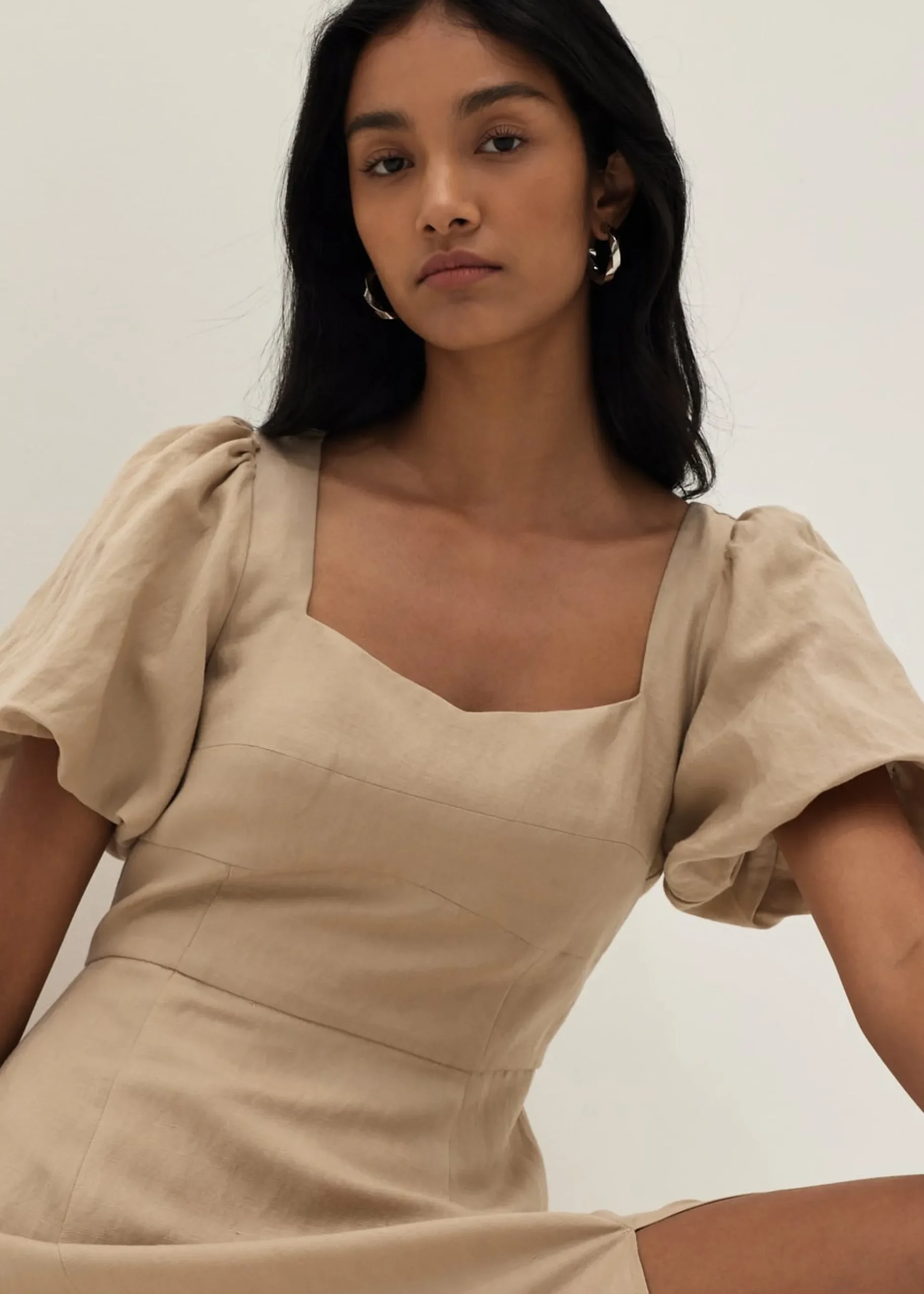 Capella Bustier Puff Sleeve Linen Dress