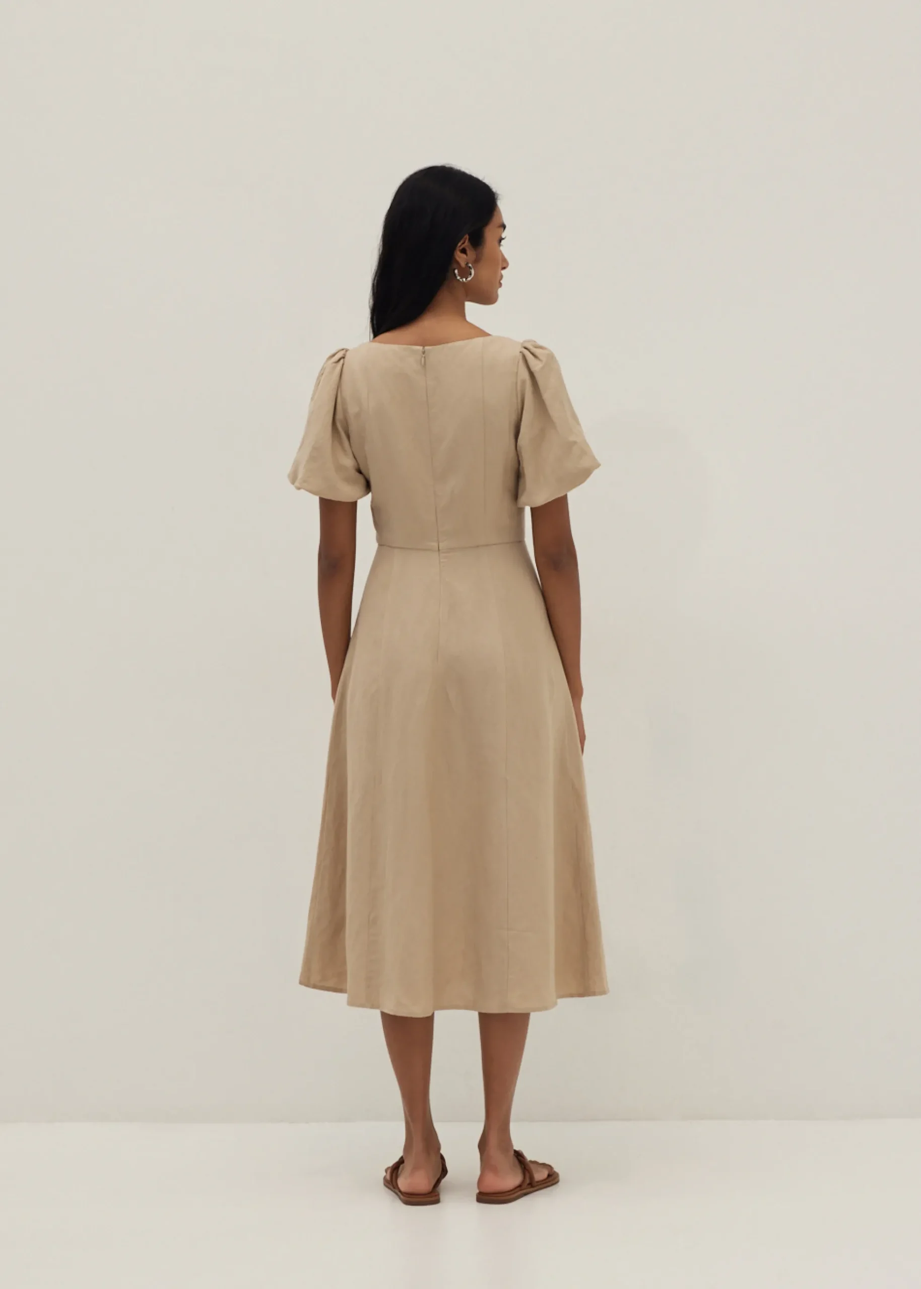 Capella Bustier Puff Sleeve Linen Dress