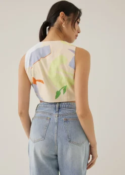 Carson Padded Cotton Crop Top in Tropical Mirage