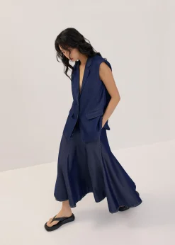 Chambray Flare Maxi Skirt