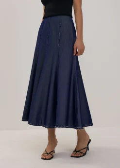 Chambray Flare Maxi Skirt