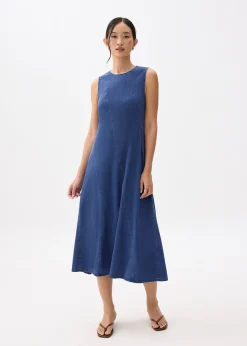 Chambray Round Neck Trapeze Midaxi Dress