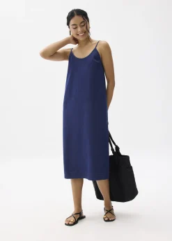 Chambray Scoop Neck Column Midi Dress