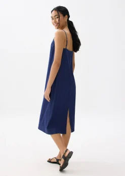 Chambray Scoop Neck Column Midi Dress