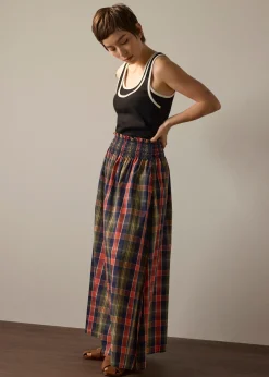 Checkered Cotton Flare Maxi Skirt