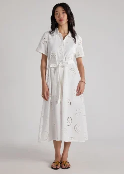 Collared Fit & Flare Dress With Sash in Tidal Escape Broderie