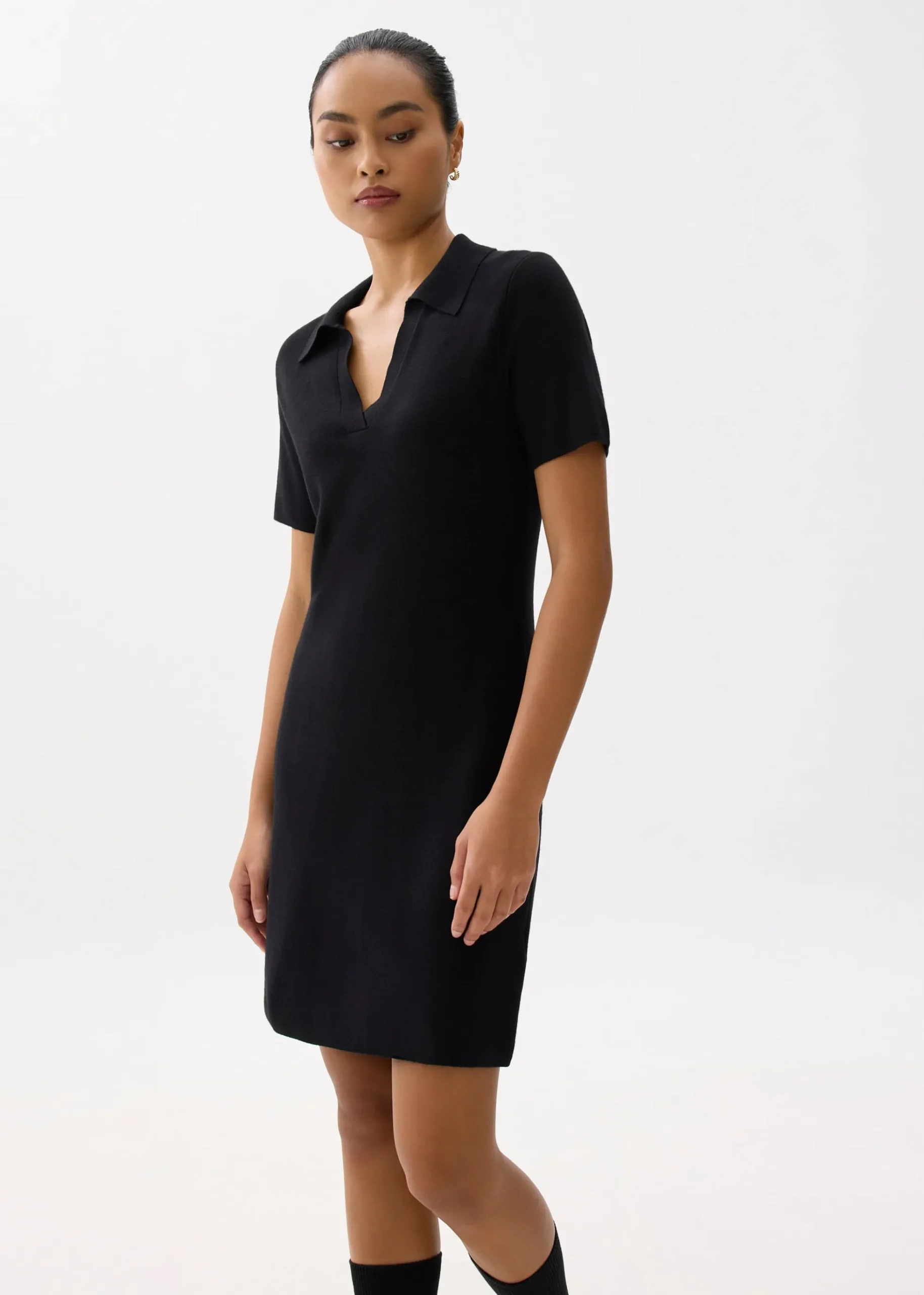 Collared Knit Shift Mini Dress