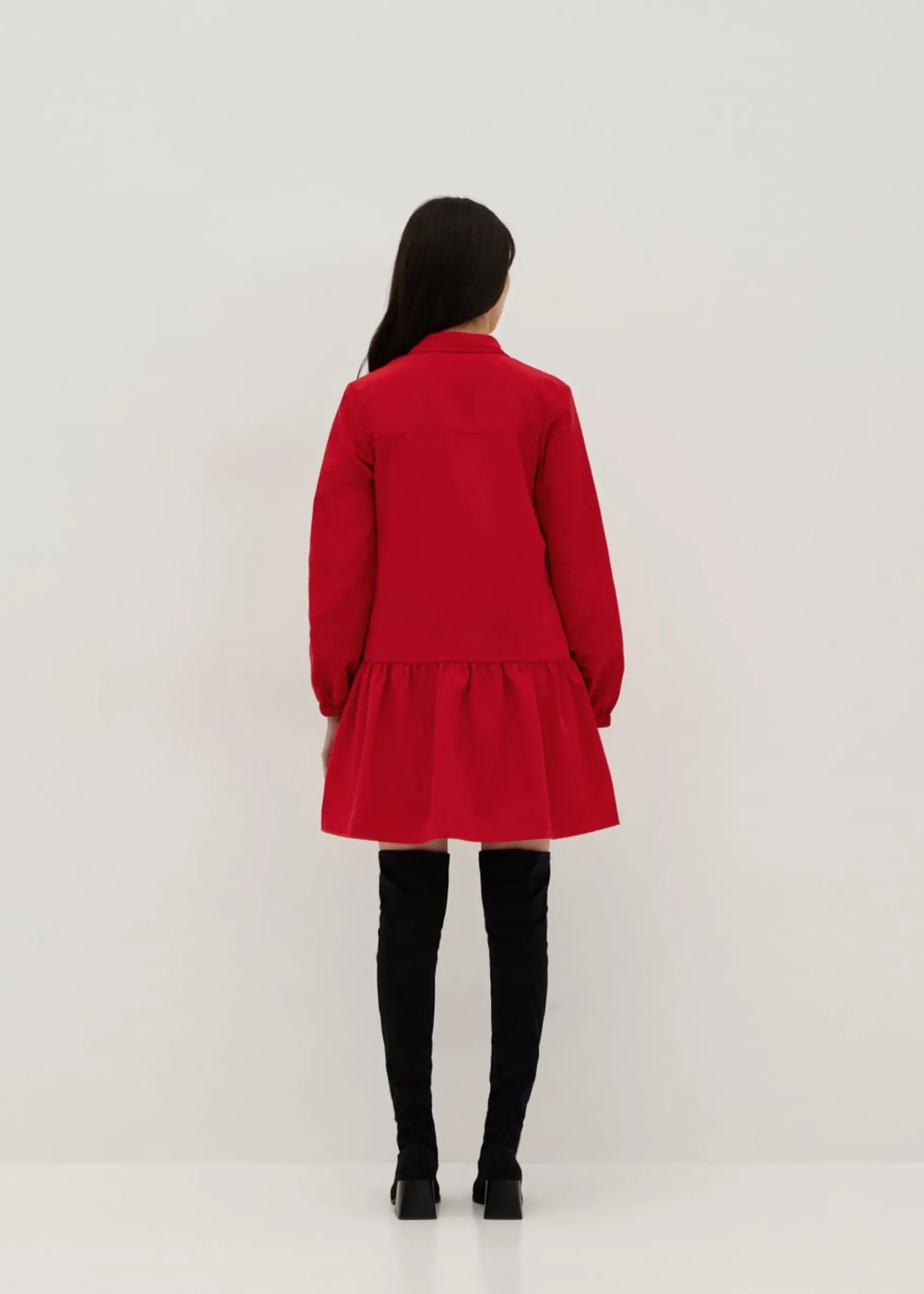 Collared Long Sleeve Babydoll Mini Dress
