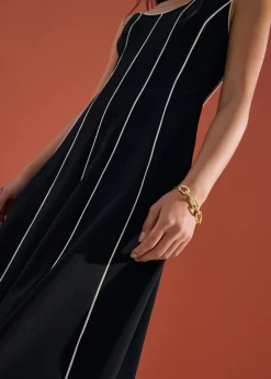 Contrast Colour Panelled V-neck Fit & Flare Midi Dress