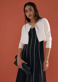 Contrast Colour Panelled V-neck Fit & Flare Midi Dress