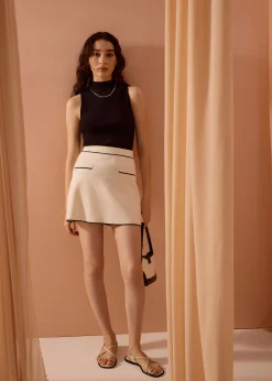Contrast Knit A-Line Mini Skirt