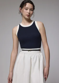 Contrast Knit Fitted Tank Top