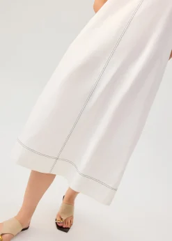 Contrast Stitch Cotton Scoop Neck A-Line Midi Dress