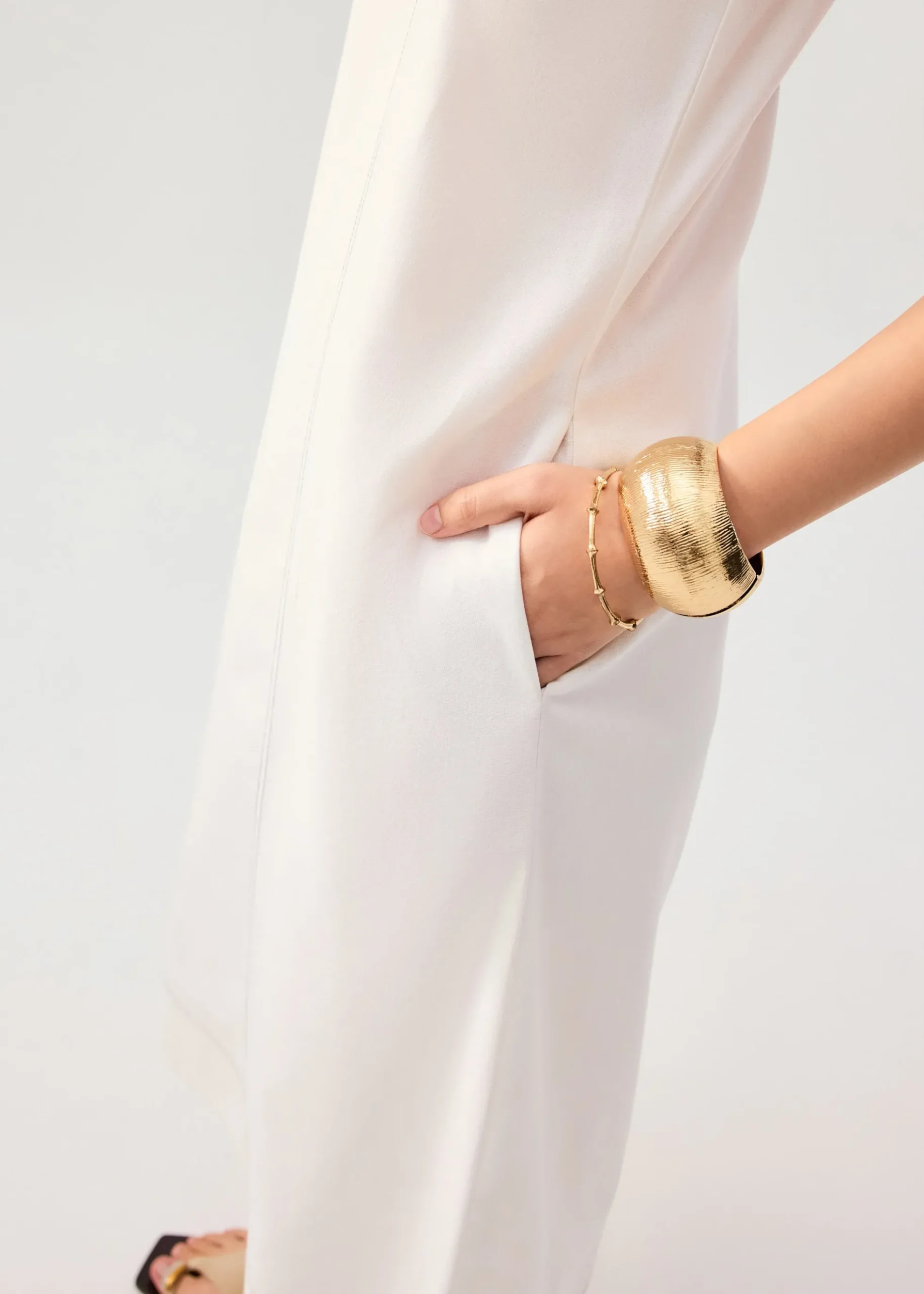 Contrast Stitch Cotton Scoop Neck A-Line Midi Dress