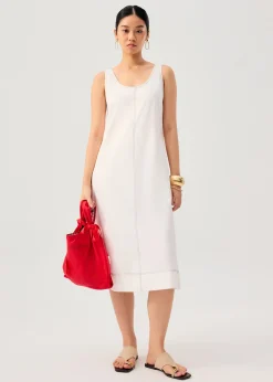 Contrast Stitch Cotton Scoop Neck A-Line Midi Dress