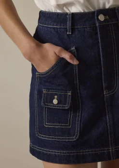 Contrast Stitch Denim A-Line Mini Skirt