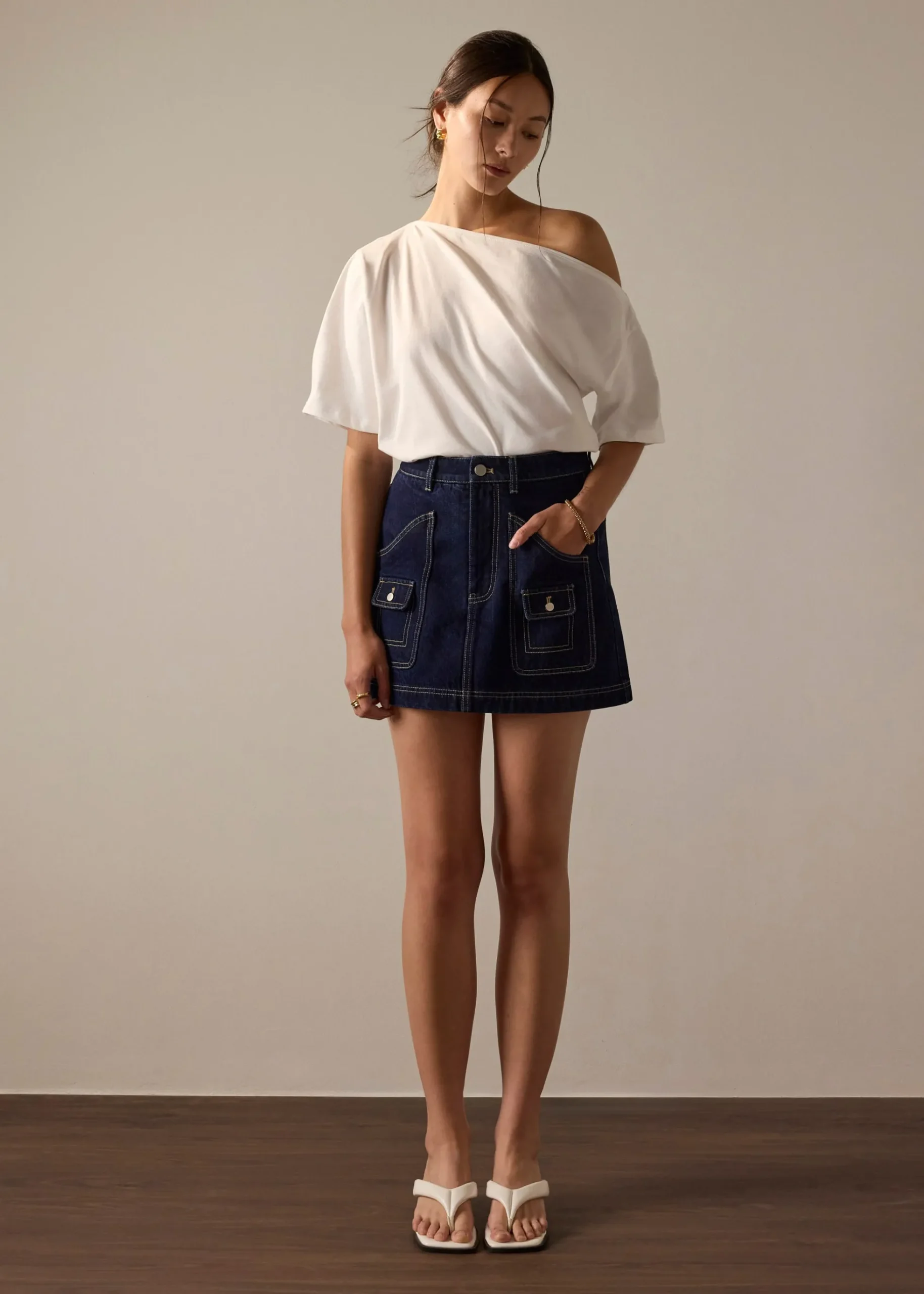Contrast Stitch Denim A-Line Mini Skirt