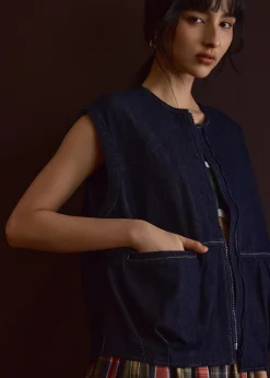 Contrast Stitch Denim Multi-way Oversized Vest