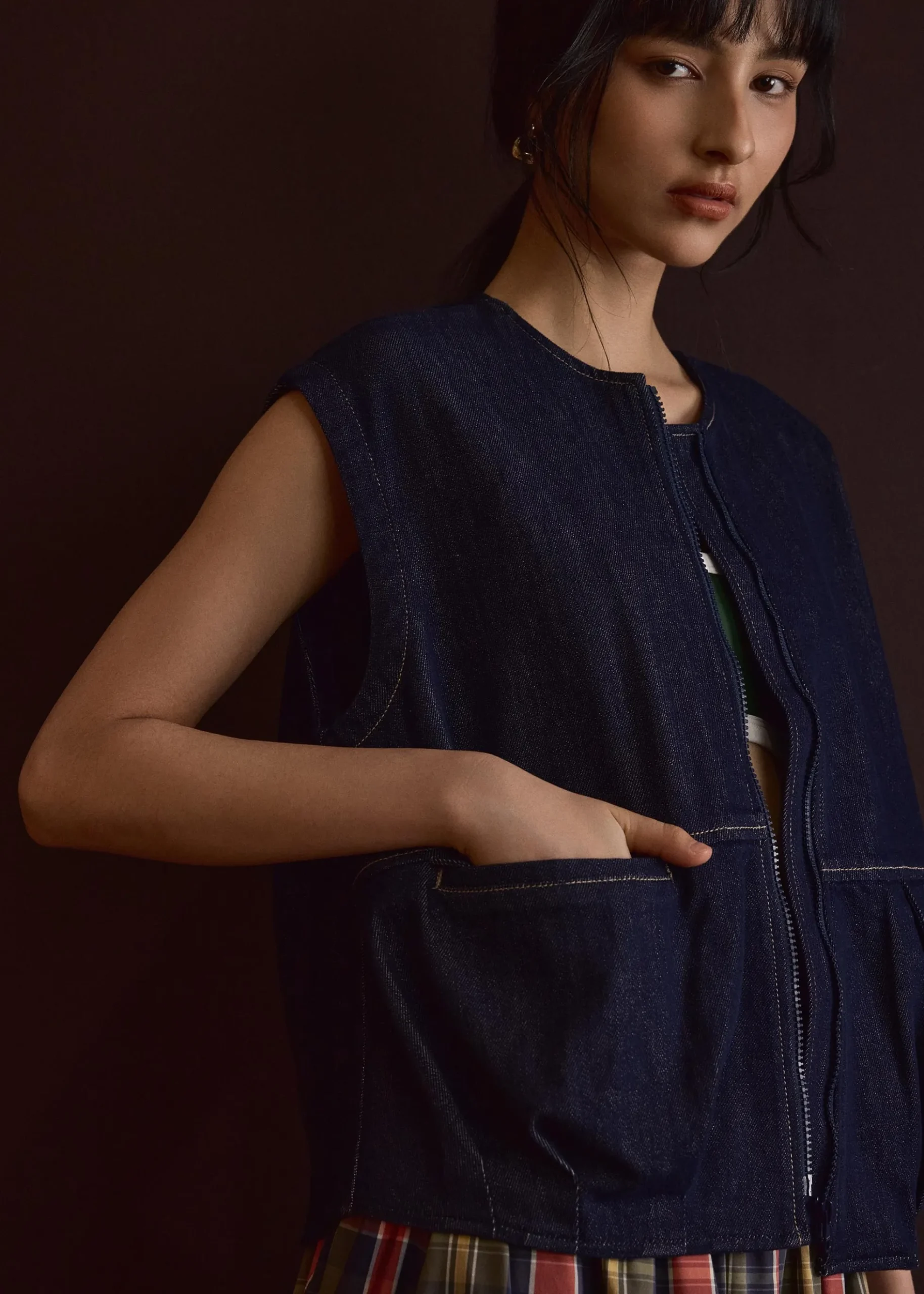 Contrast Stitch Denim Multi-way Oversized Vest