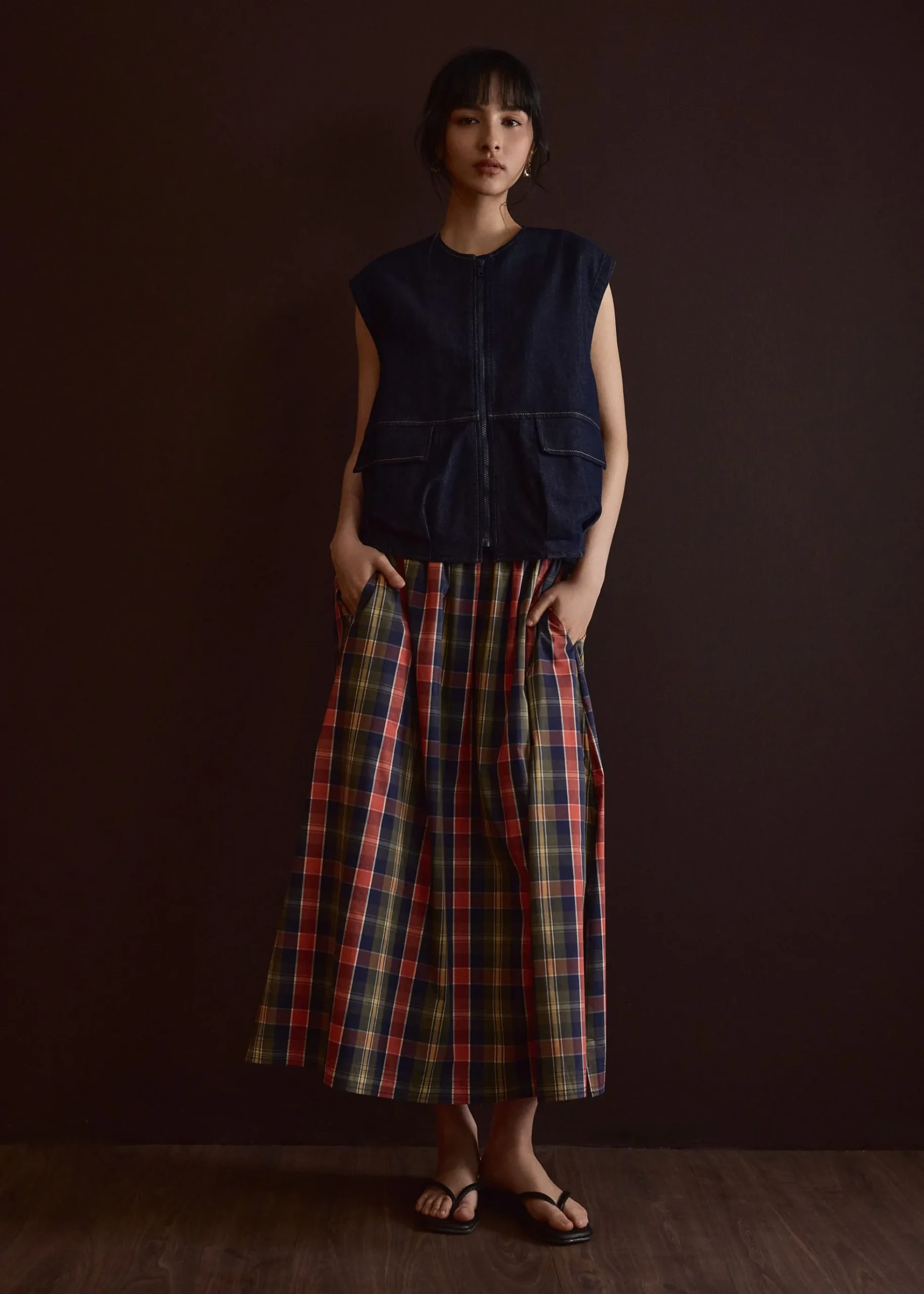 Contrast Stitch Denim Multi-way Oversized Vest