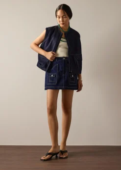 Contrast Stitch Denim Multi-way Oversized Vest