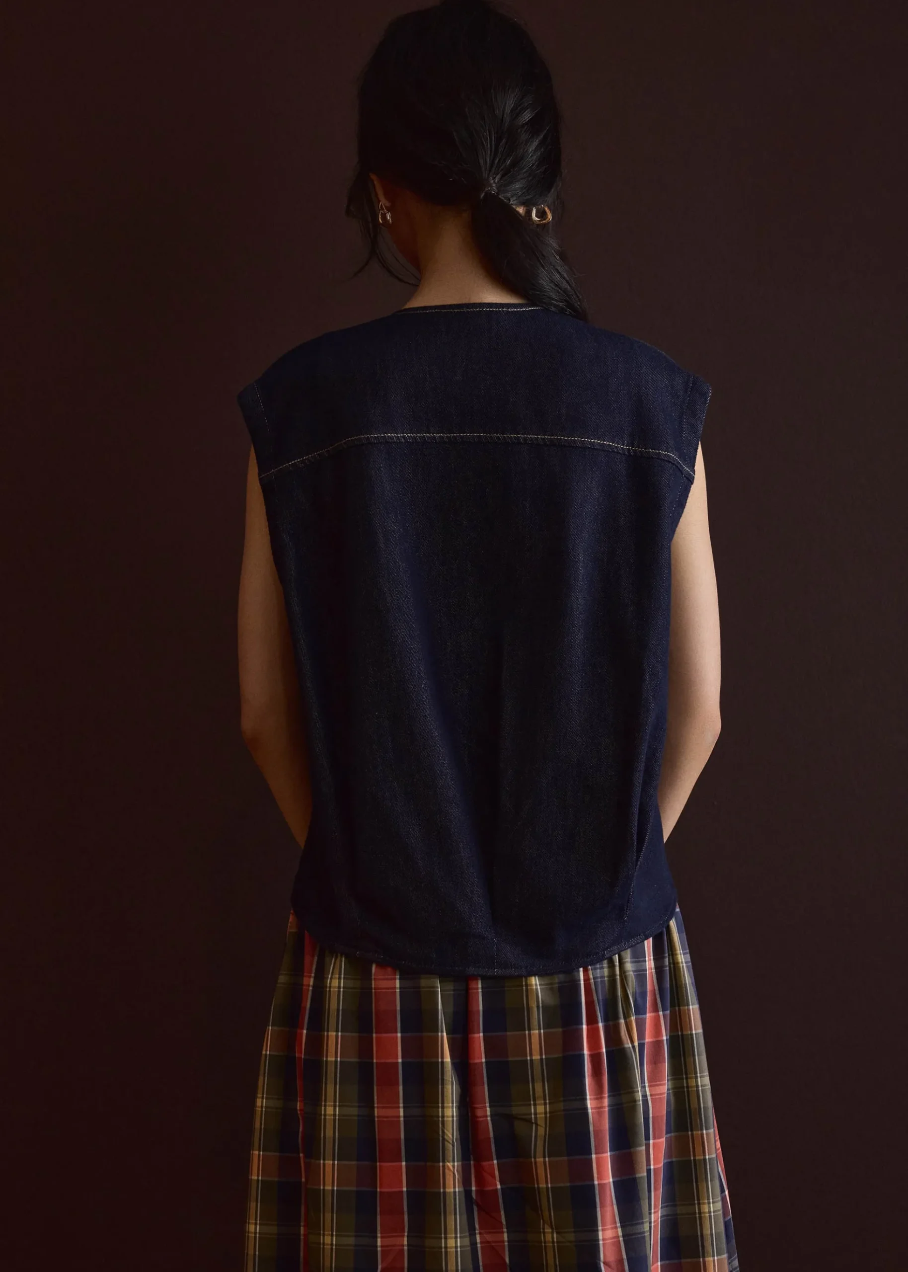 Contrast Stitch Denim Multi-way Oversized Vest