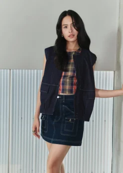 Contrast Stitch Denim Multi-way Oversized Vest