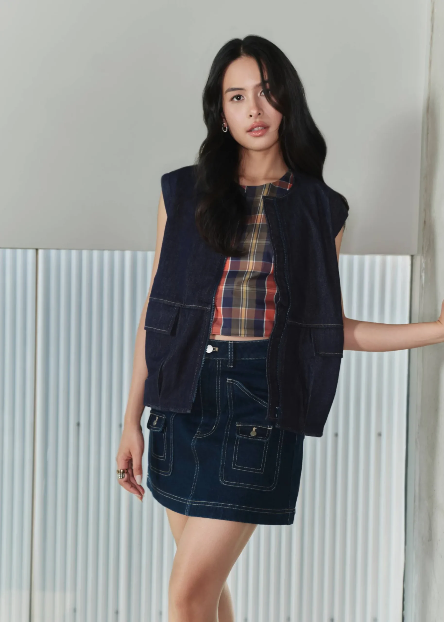 Contrast Stitch Denim Multi-way Oversized Vest