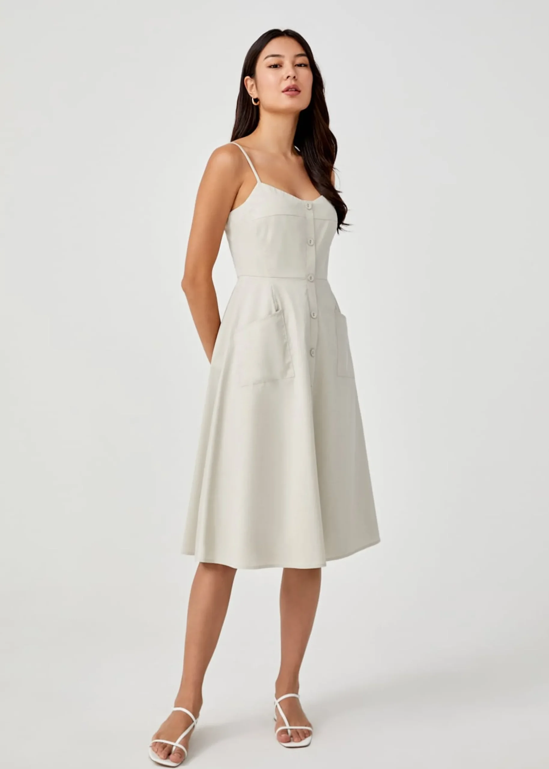 Coraline Button Down Patch Pocket Midi Dress