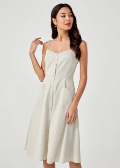 Coraline Button Down Patch Pocket Midi Dress
