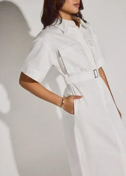 Cotton Button Down Utility Midaxi Dress