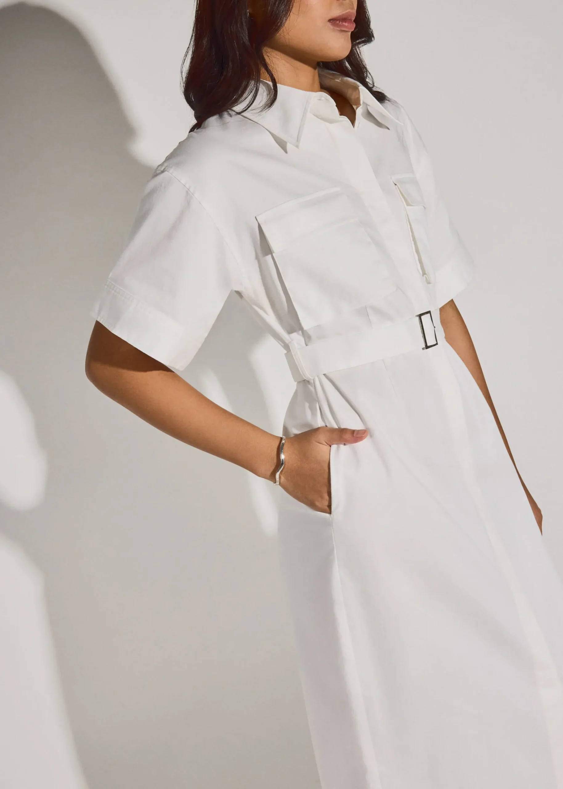 Cotton Button Down Utility Midaxi Dress