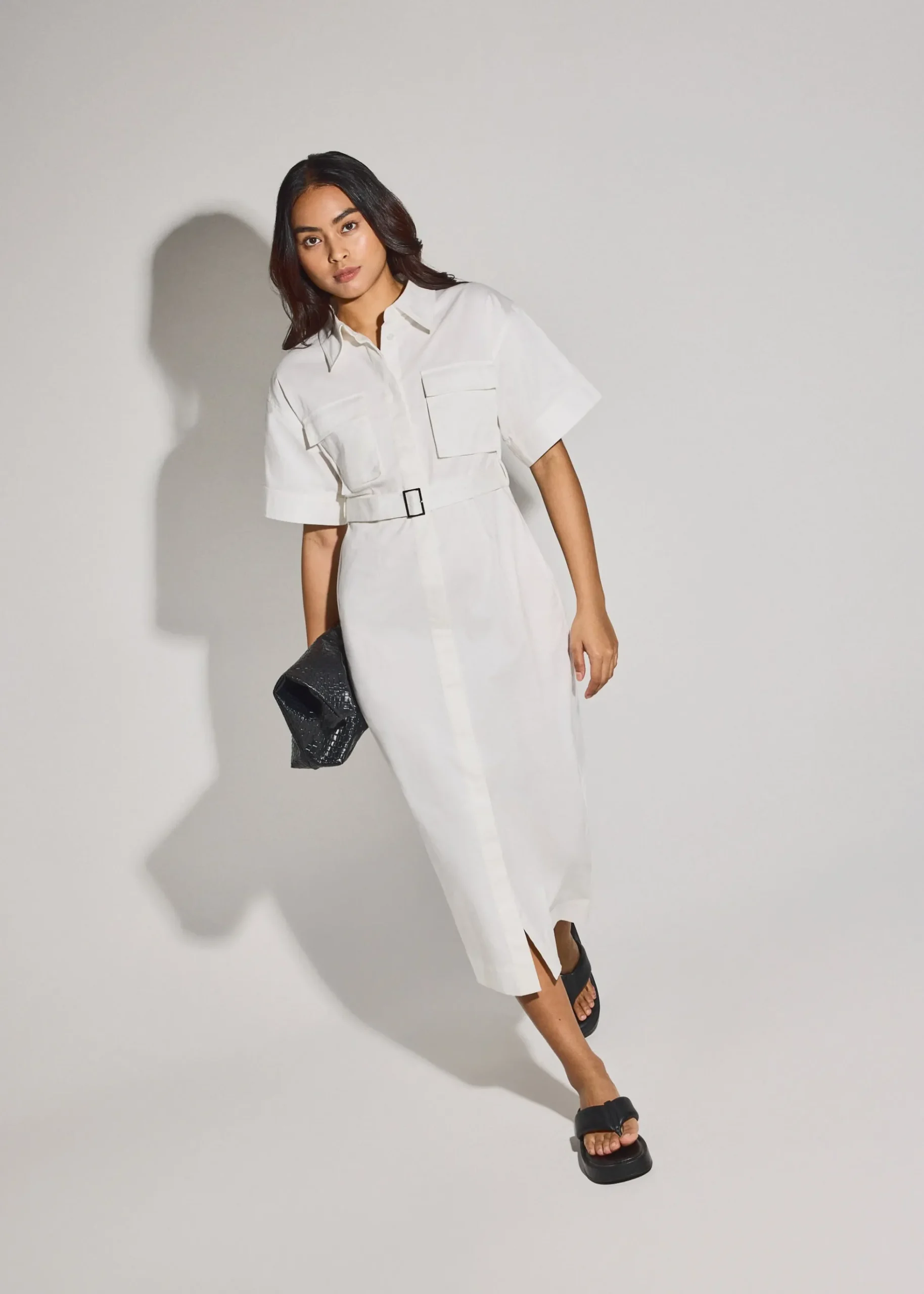 Cotton Button Down Utility Midaxi Dress