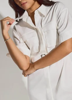 Cotton Button Down Utility Midaxi Dress