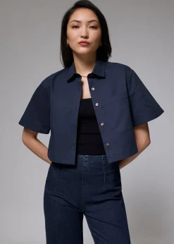 Cotton Collared Boxy Crop Shirt