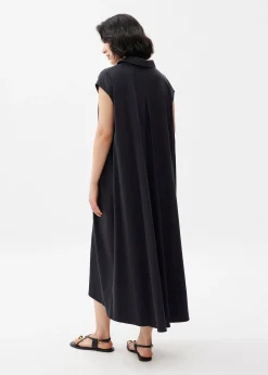 Cotton Collared Trapeze Midaxi Dress