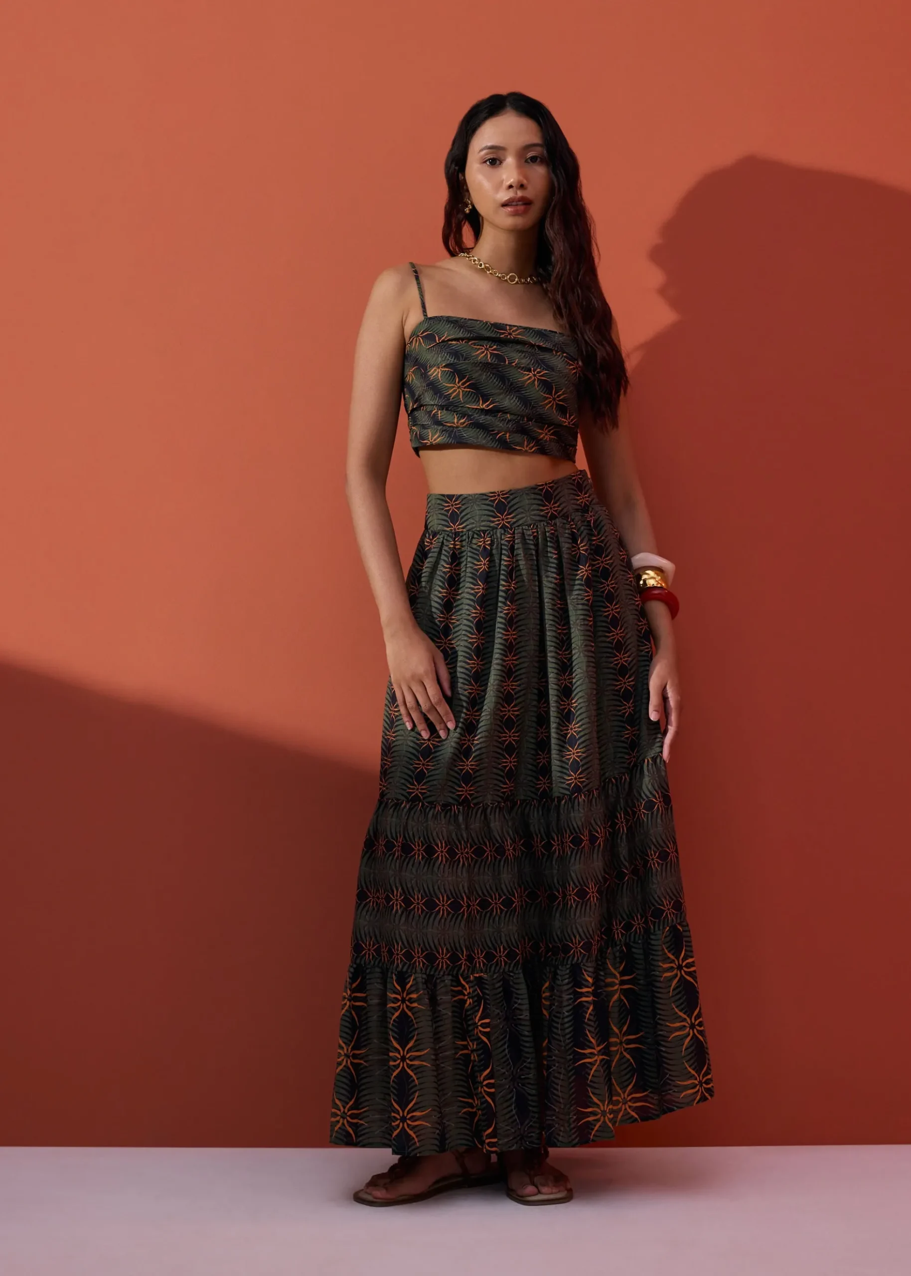 Cotton Flare Maxi Skirt in Desert Haze
