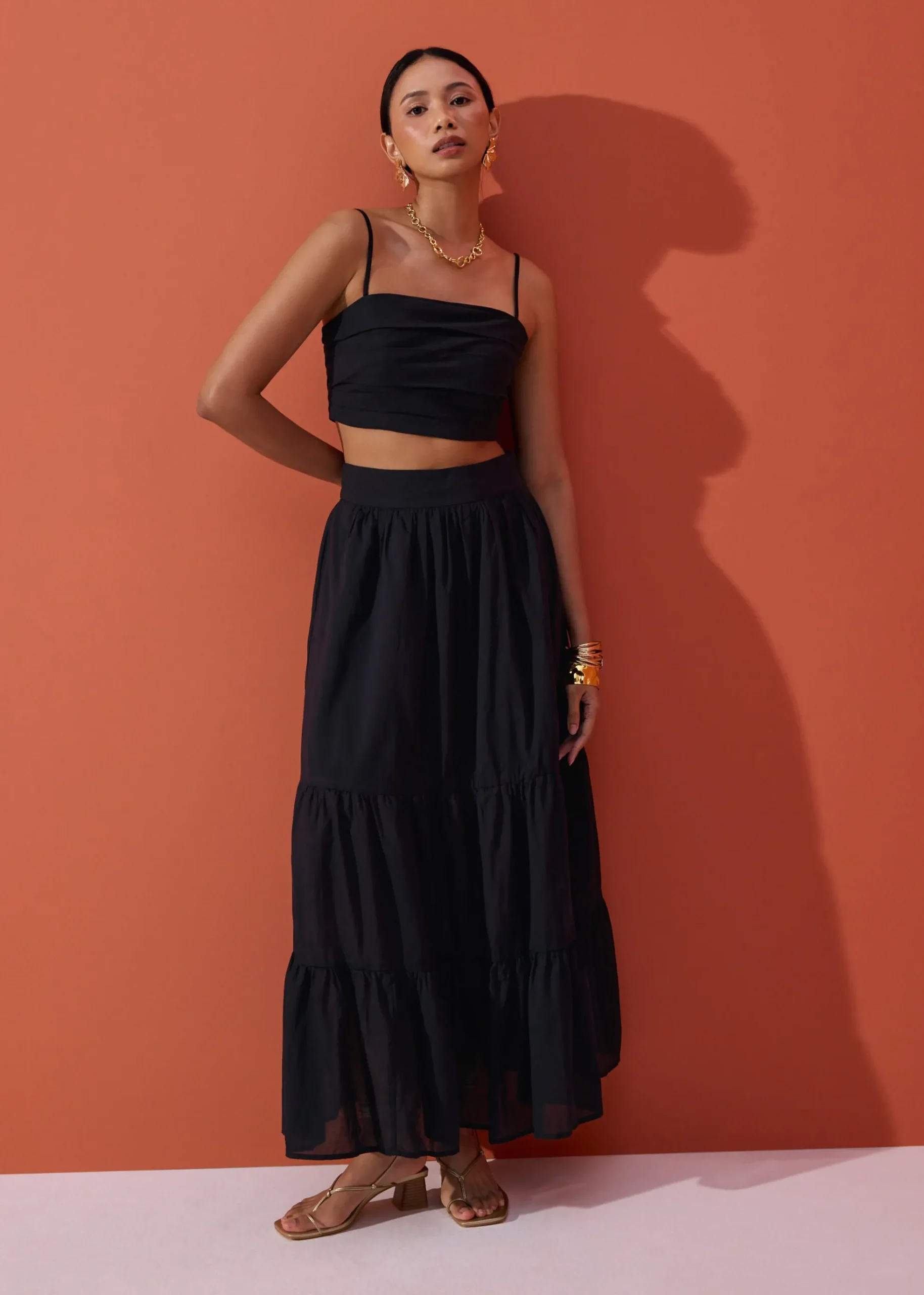 Cotton Flare Maxi Skirt in Desert Haze