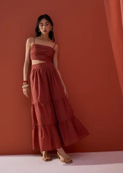 Cotton Flare Maxi Skirt in Desert Haze