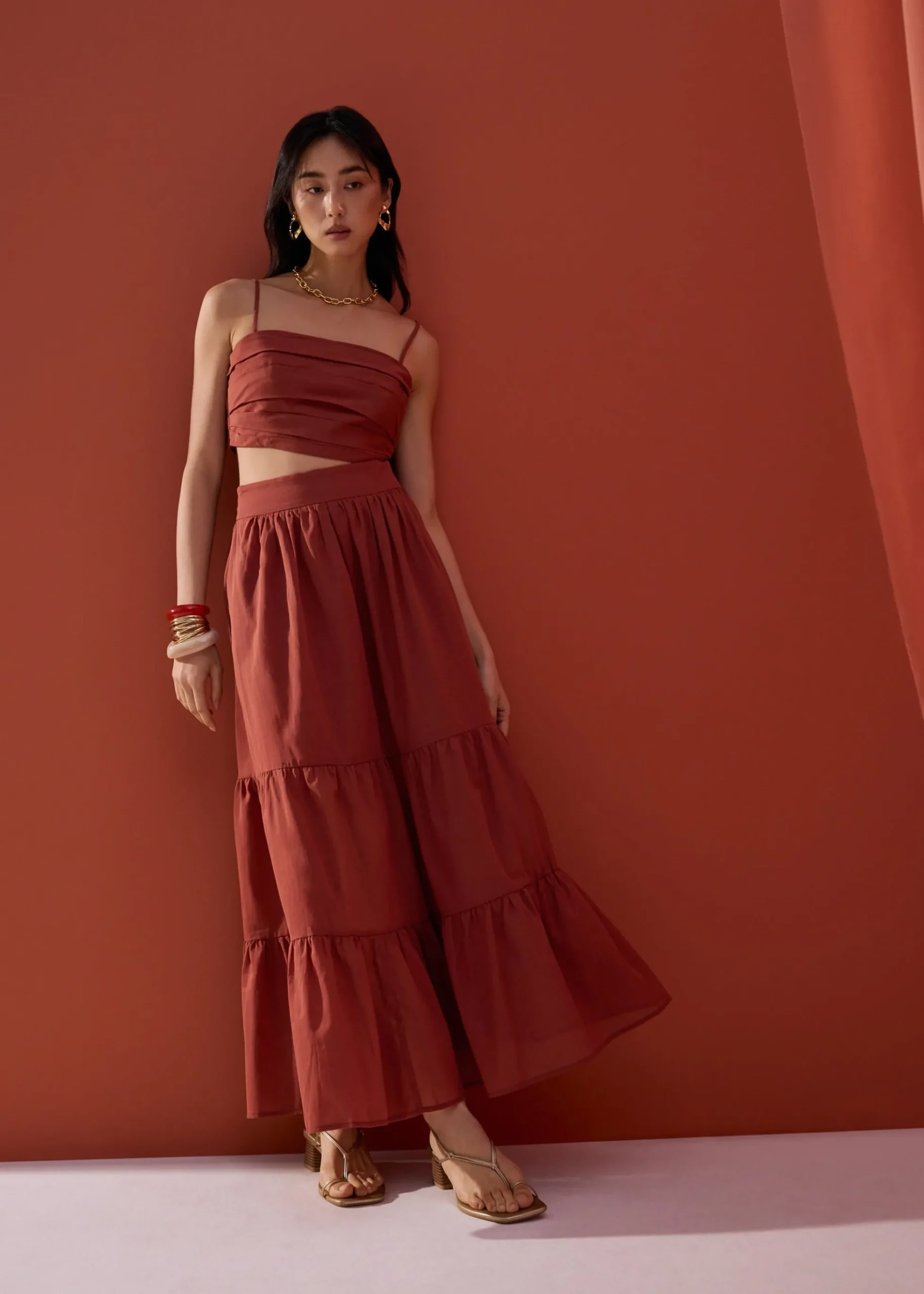 Cotton Flare Maxi Skirt in Desert Haze