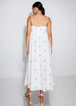 Cotton Floral Embroidery Camisole Fit & Flare Maxi Dress